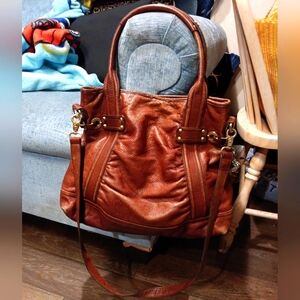 B MAKOWSKY Luxury Designer Brown Soft Leather Large Shoulder Bag